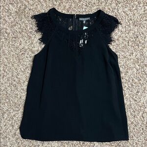 Brixon Ivy Black Sleeveless Blouse with Lace Trim